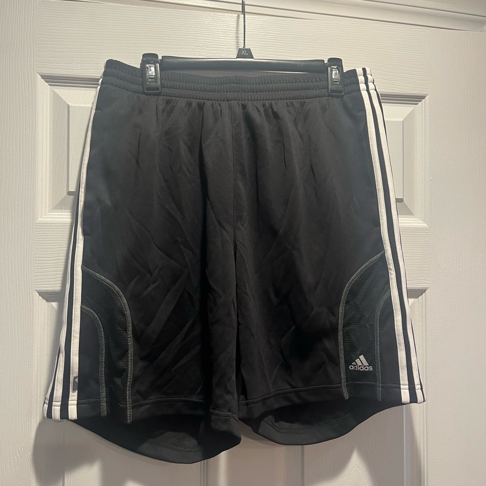 adidas Men’s Black Athletic Shorts with White Stripes